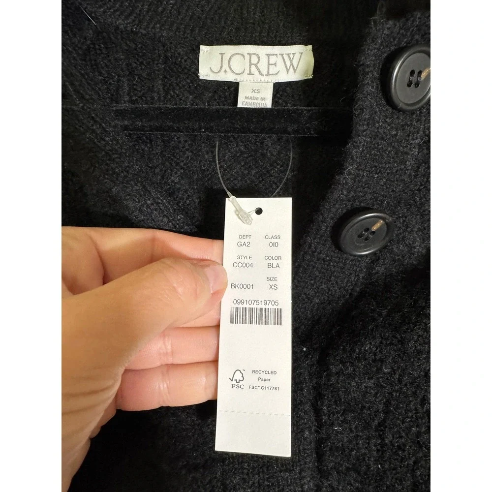 J. Crew NWT‎ Black Cable Knit Shawl Collar Cardigan Wool Sweater XS